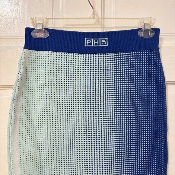PH5 Midi Skirt Blue White Dot Graphic Print Gradient Rago Knit Wavy Hem Long S - Picture 8 of 10